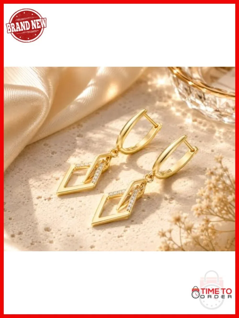 14K Gold Plated Dangle Drop Earrings Cubic Zirconia Leverback Closure